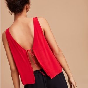 WILFRED FREE Kempner Blouse Tank Tie Open Back Red